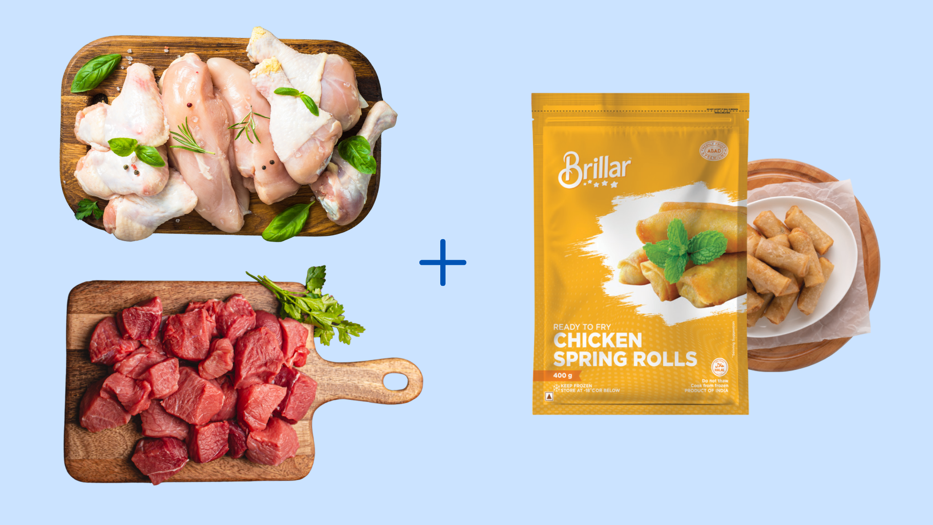 Kepco Special Chicken (500g) + Beef Curry Cut (500g) + Spring Roll